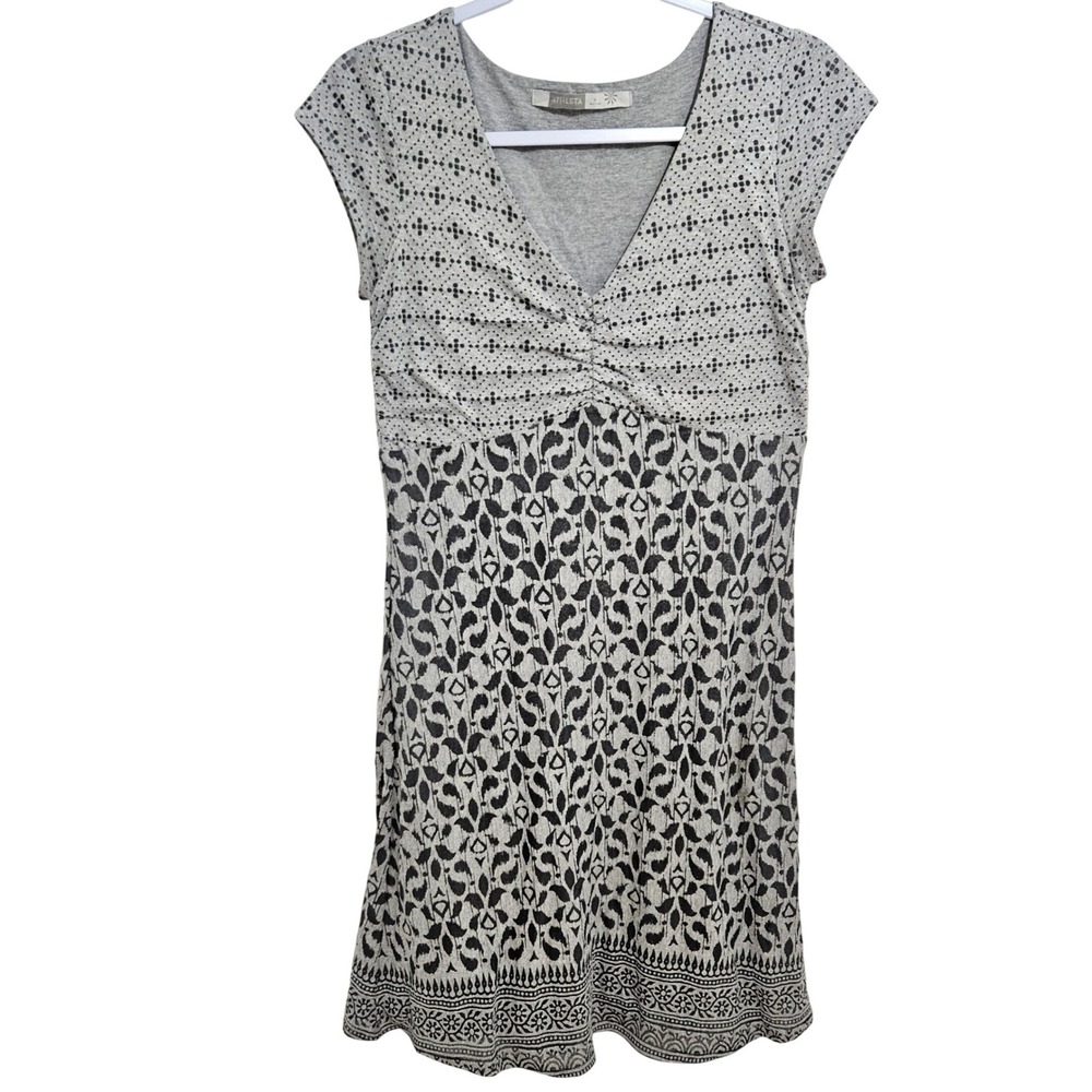 Athleta Mini Dress Sahara V-Neck Stretch Cap Sleeve Cotton Blend Gray S